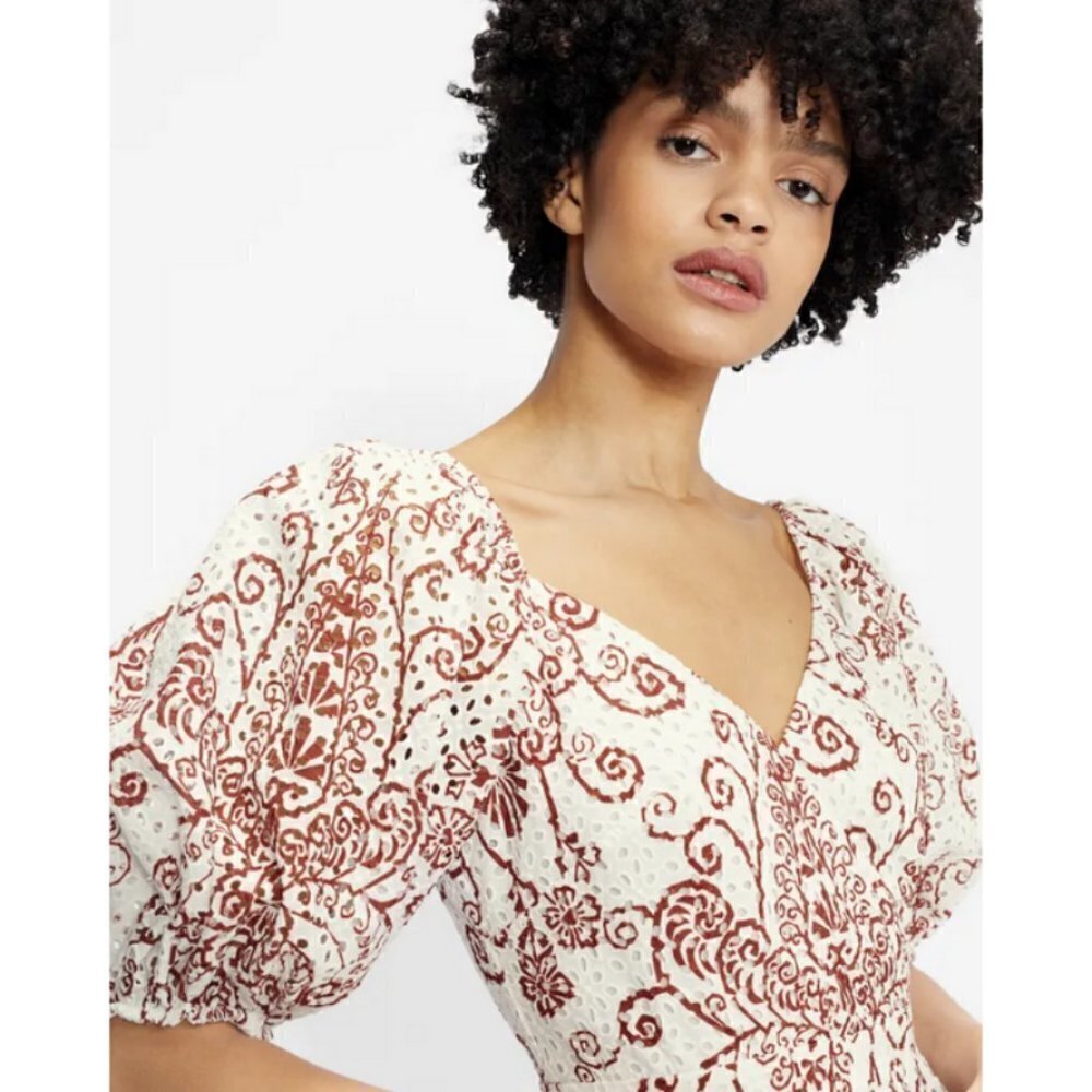 💕TED BAKER💕 Elizaaa Broderie Mini Dress With Puff Sleeves Print 8-10 US NWT - Picture 3 of 16